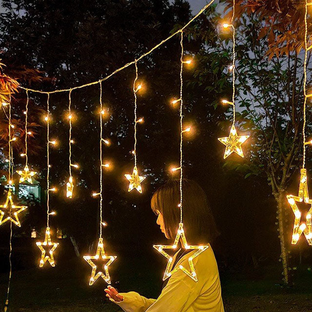 Solar String Lights With Star And Moon Hanging Shapes For Outdoor Decor