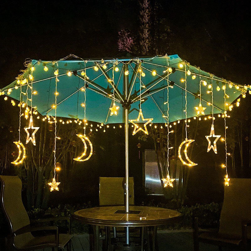 Solar String Lights With Star And Moon Hanging Shapes For Outdoor Decor
