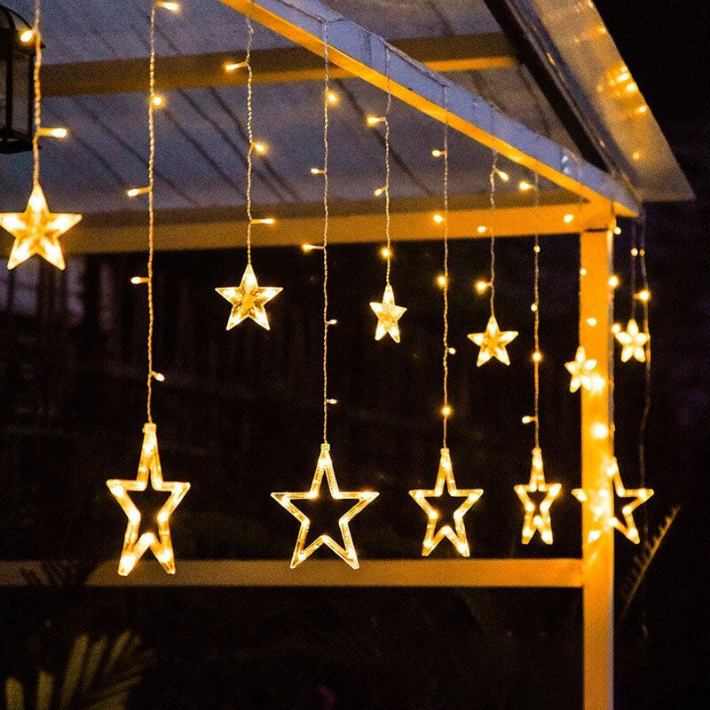Solar String Lights With Star And Moon Hanging Shapes For Outdoor Decor