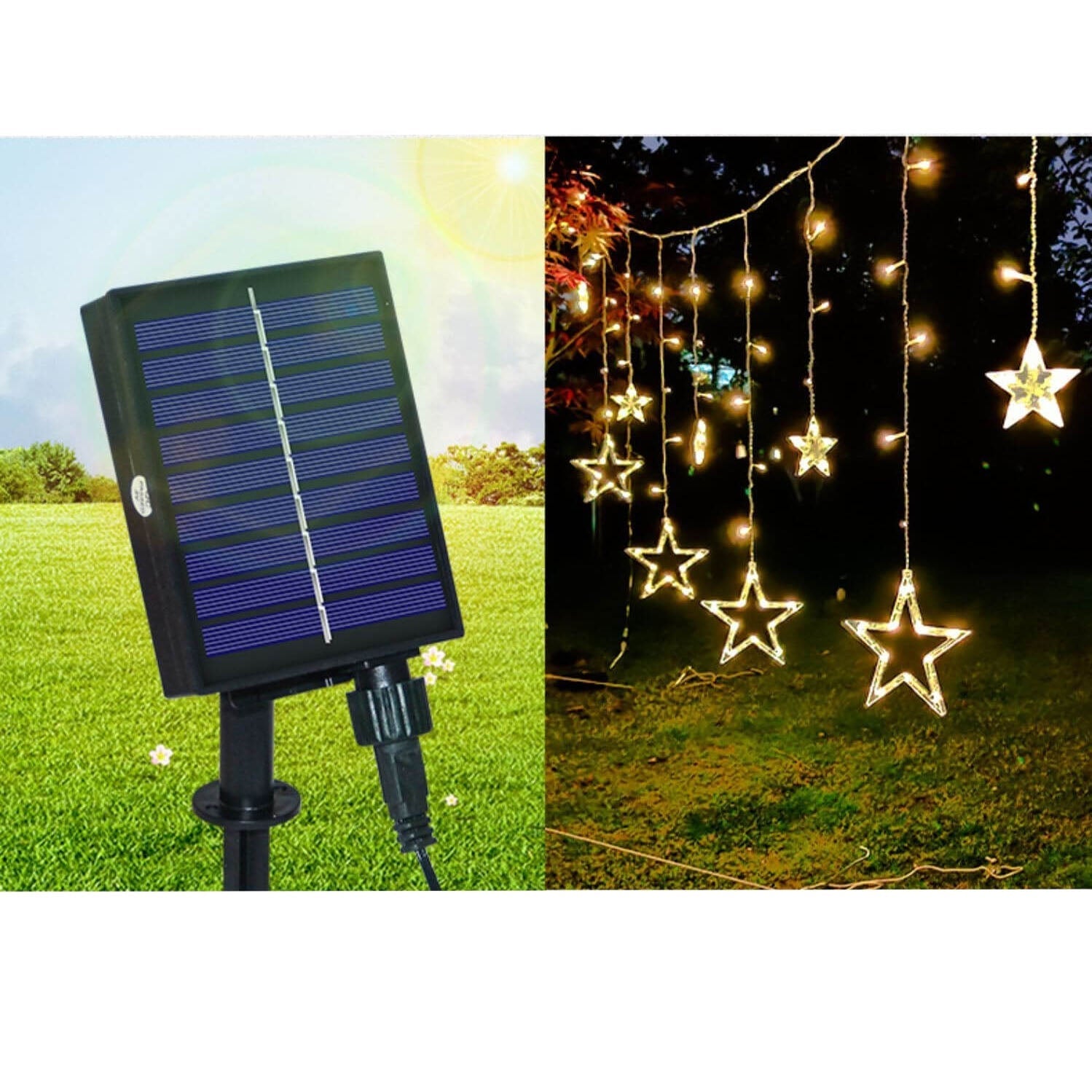 Solar String Lights With Star And Moon Hanging Shapes For Outdoor Decor