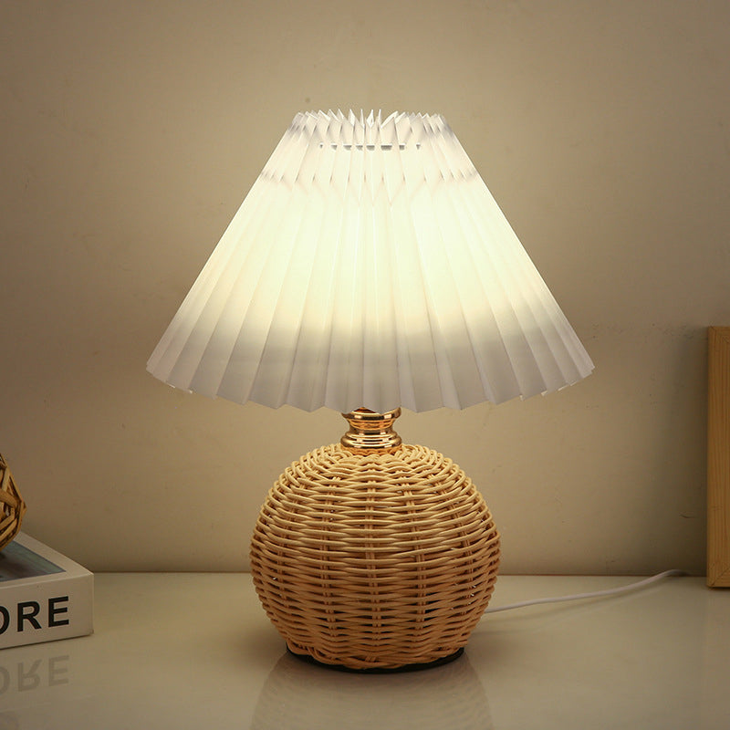 Nordic Rattan Table Lamp | LED Bedside Lamp | Modern Bedroom Light | Stylish Nightstand Fixture | USB Plug-in Lamp - Zardee-1