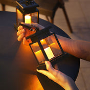 Solar Hanging Lantern With Glass Panels And LED Candle For Outdoor Decor Lighting On Patios And Gardens