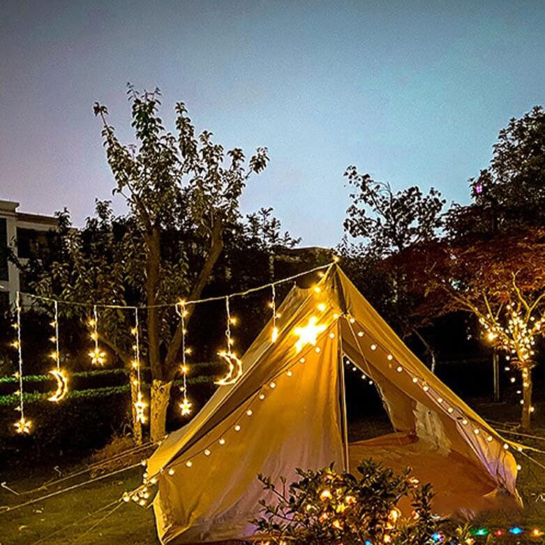 Solar String Lights With Star And Moon Hanging Shapes For Outdoor Decor