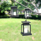 Solar Hanging Lantern With Glass Panels And LED Candle For Outdoor Decor Lighting On Patios And Gardens