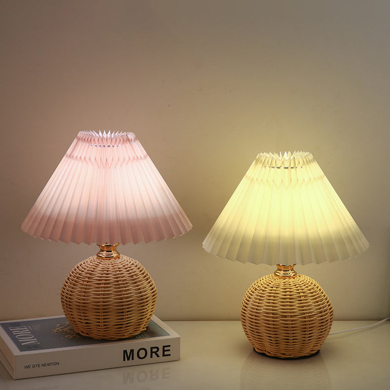 Nordic Rattan Table Lamp | LED Bedside Lamp | Modern Bedroom Light | Stylish Nightstand Fixture | USB Plug-in Lamp - Zardee-2