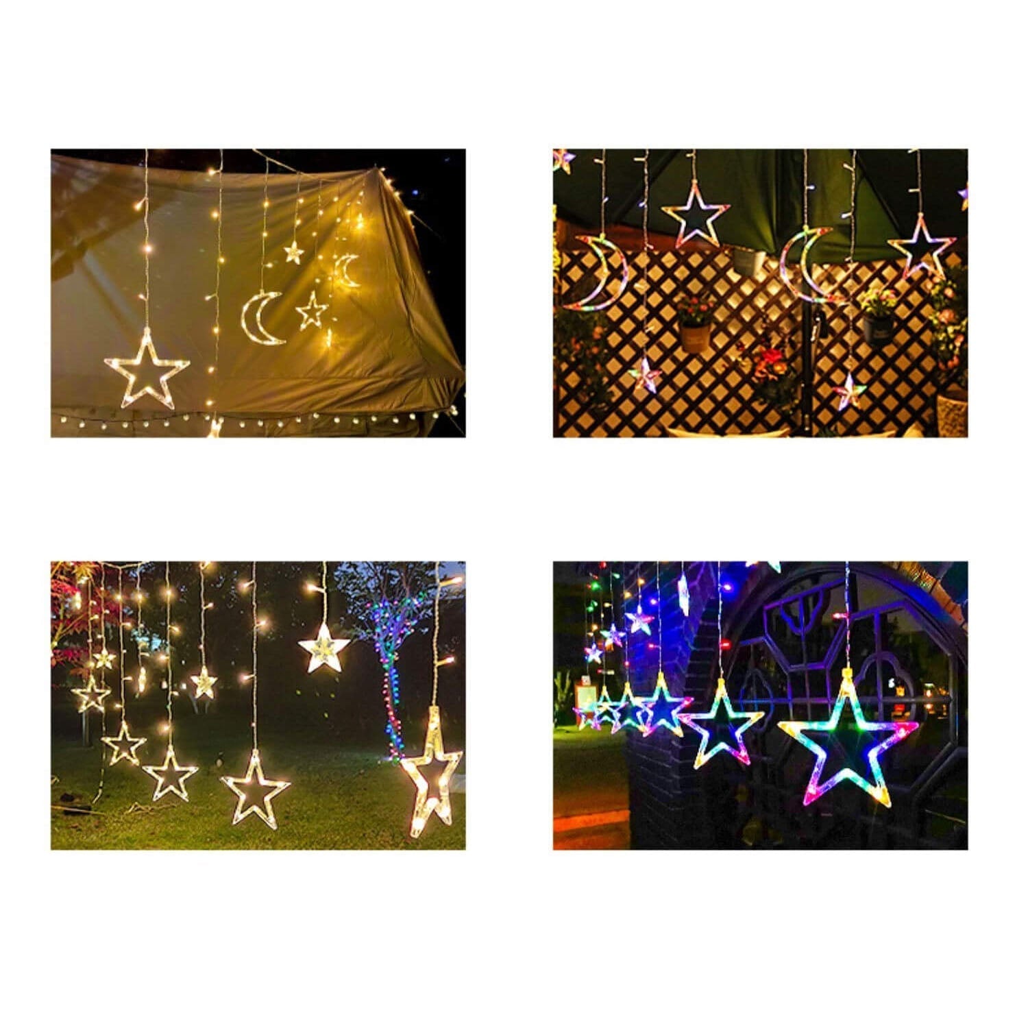 Solar String Lights With Star And Moon Hanging Shapes For Outdoor Decor