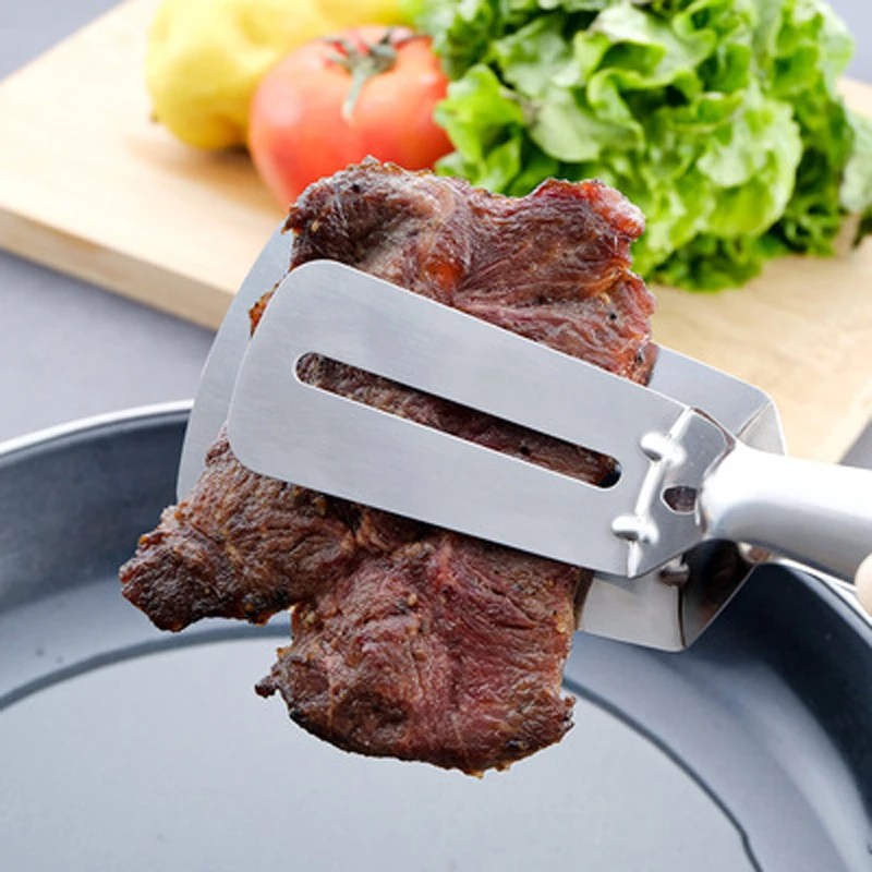 Pince spatule double face en acier inoxydable pour retourner, ramasser et cuisiner en cuisine