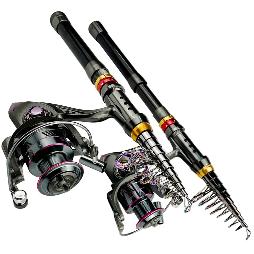 1.8-3.6m Carbon Fiber Fishing Rod And Reel Combo Super Hard Telescopic Fishing Pole Spinning Reel Kit Max Resistance 3-8kg Pesca 1