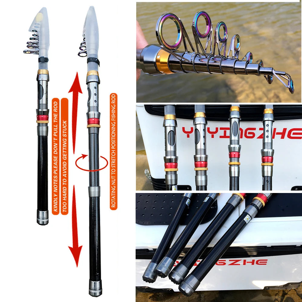 1.8-3.6m Carbon Fiber Fishing Rod And Reel Combo Super Hard Telescopic Fishing Pole Spinning Reel Kit Max Resistance 3-8kg Pesca 2