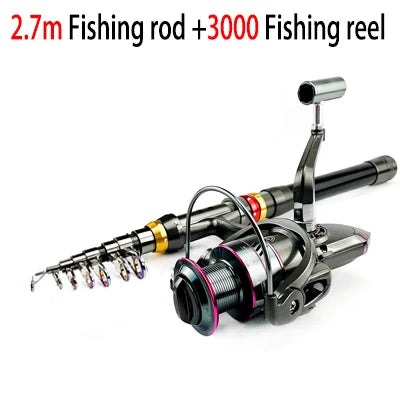 1.8-3.6m Carbon Fiber Fishing Rod And Reel Combo Super Hard Telescopic Fishing Pole Spinning Reel Kit Max Resistance 3-8kg Pesca 8