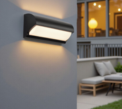 Black Outdoor Wall Light With Rectangular LED Panel For Exterior Wall Lighting Applications