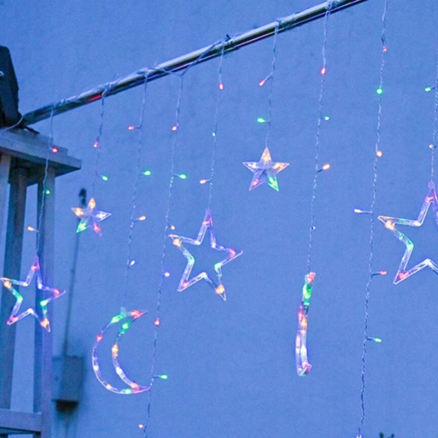 Solar String Lights With Star And Moon Hanging Shapes For Outdoor Decor