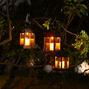 Solar Hanging Lantern With Glass Panels And LED Candle For Outdoor Decor Lighting On Patios And Gardens