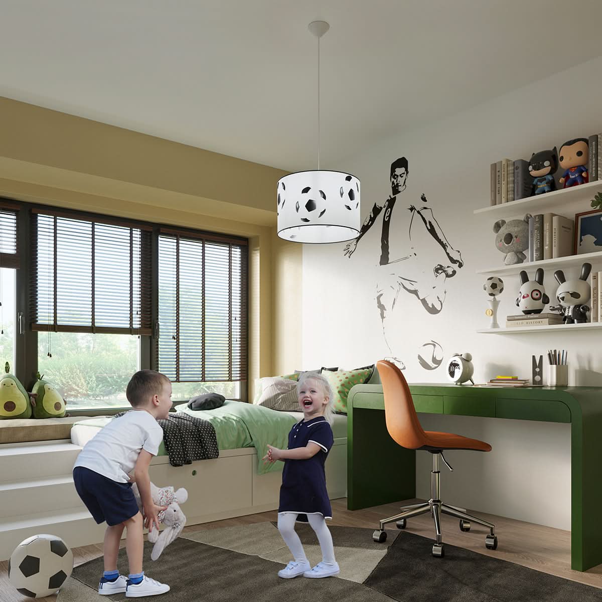 Lámpara colgante LED en forma de balón de fútbol para niños, luz de techo con diámetro de 40 cm para salas de juegos y dormitorios