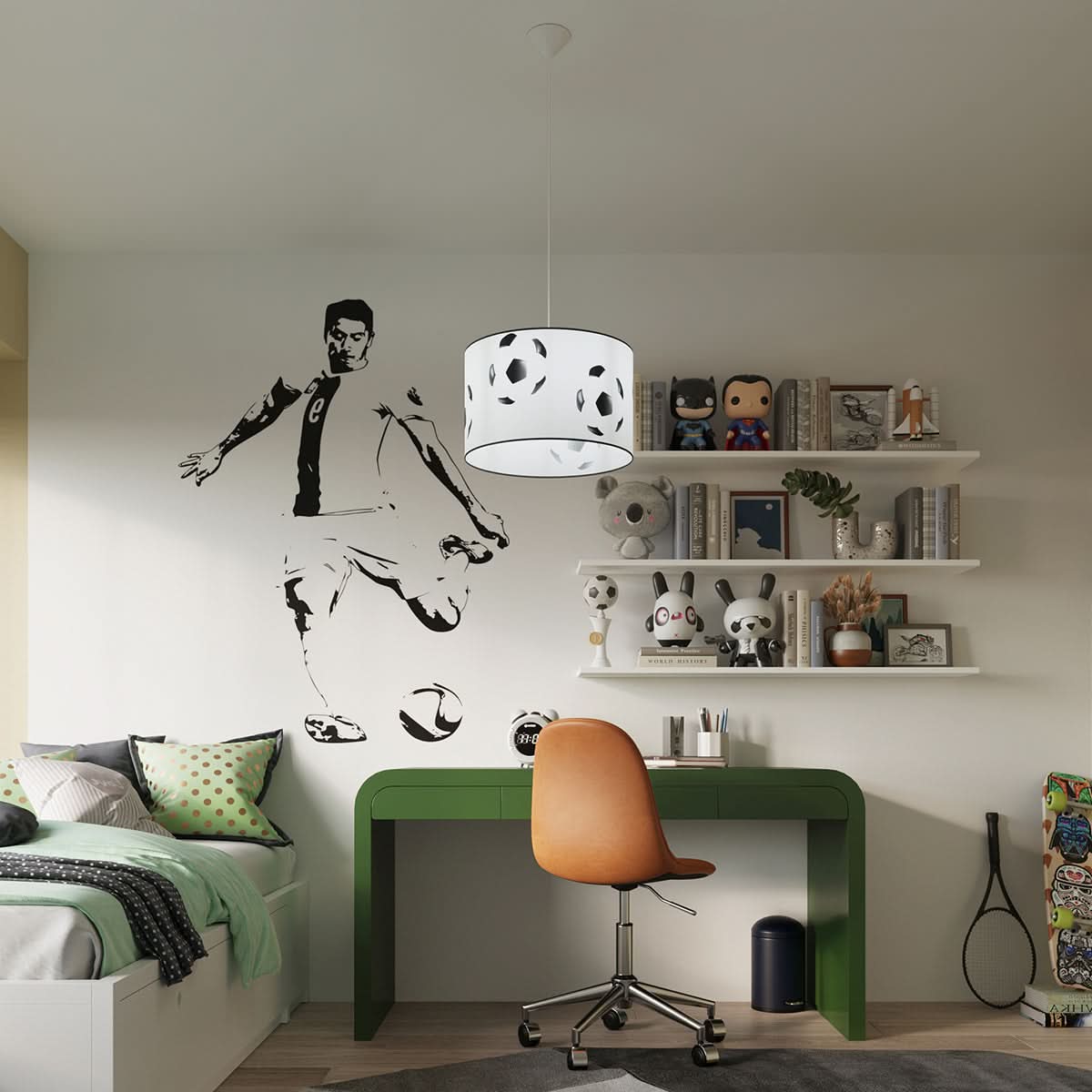 Lámpara colgante LED en forma de balón de fútbol para niños, luz de techo con diámetro de 40 cm para salas de juegos y dormitorios
