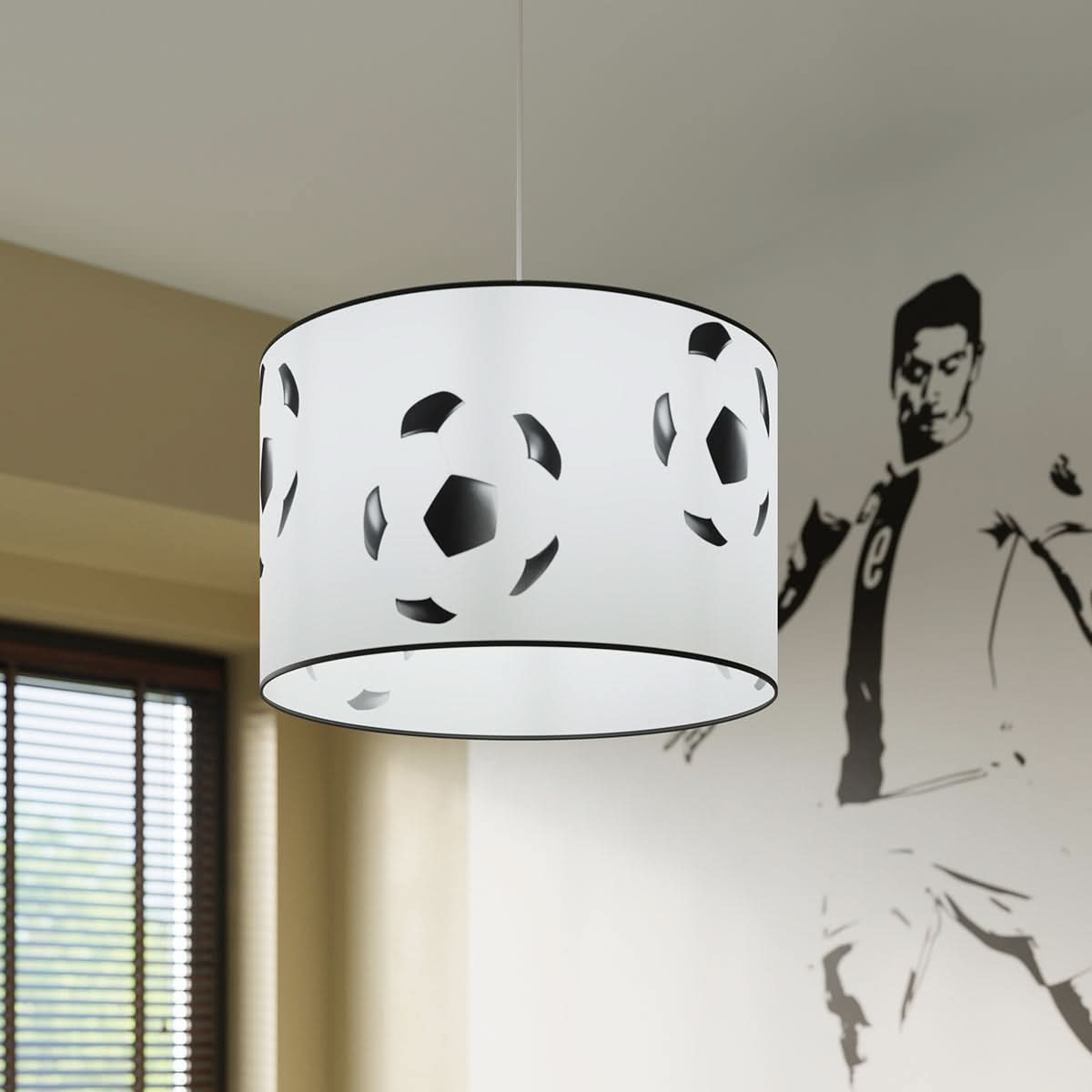 Lámpara colgante LED en forma de balón de fútbol para niños, luz de techo con diámetro de 40 cm para salas de juegos y dormitorios