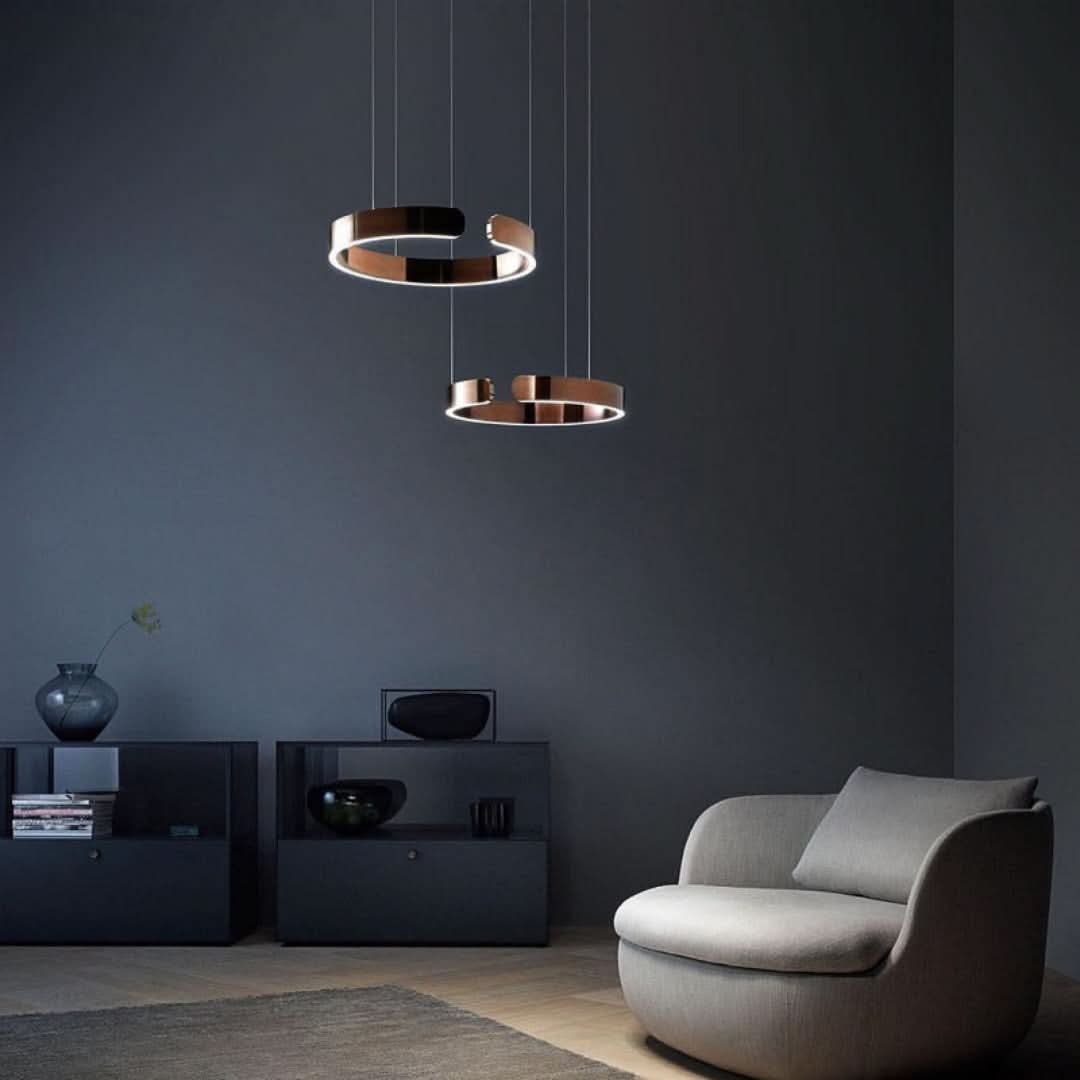 Lampada a sospensione LED circolare per soggiorno moderno con design ad anello minimalista per interni domestici contemporanei