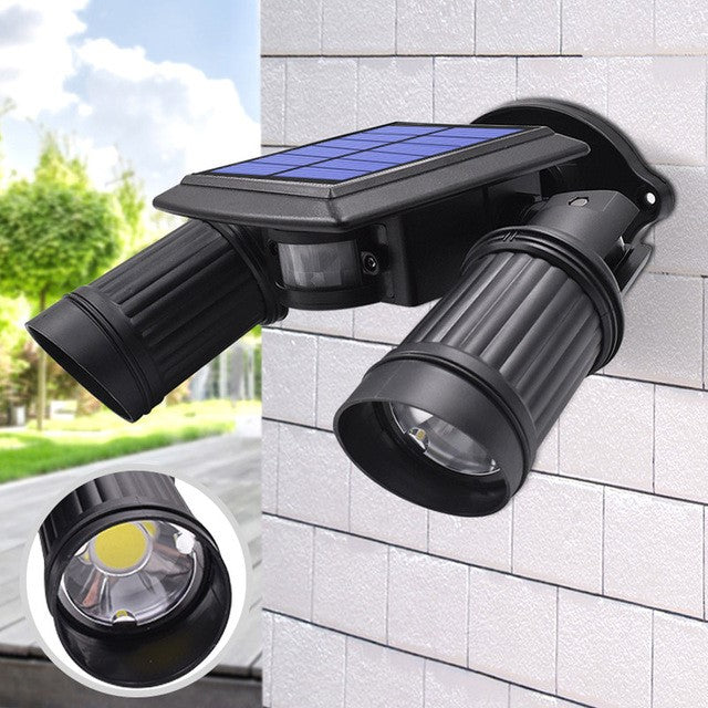 Utomhusbelysning med solceller, LED, dubbla huvuden och rörelsesensor för utomhusbelysning