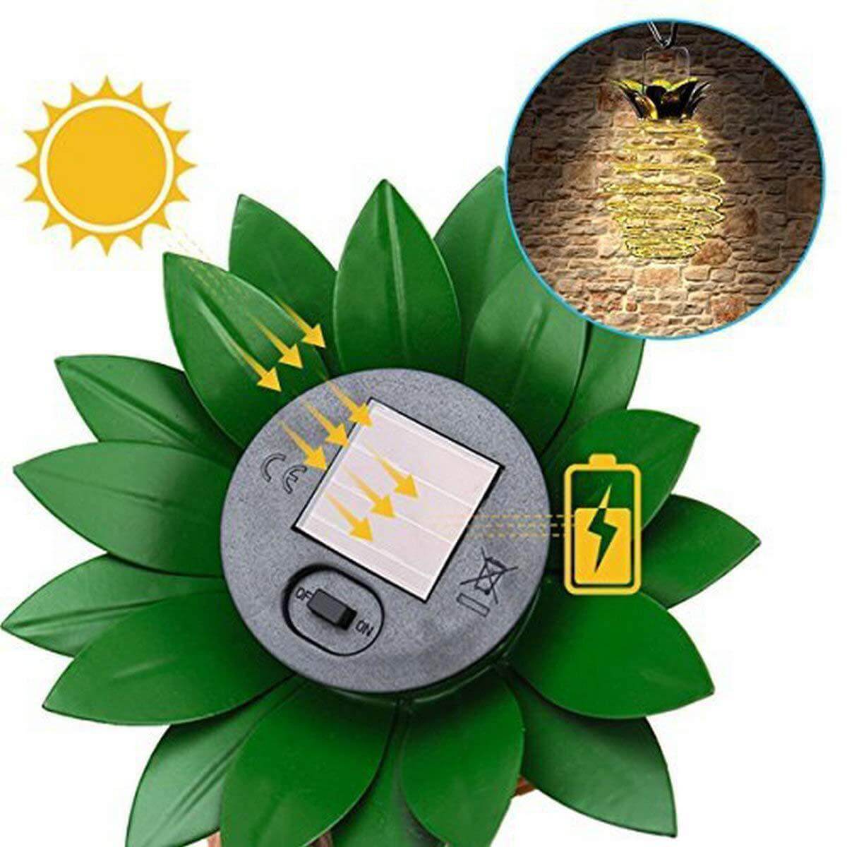 Solcellsdriven hängande ananaslykta med spiralformade LED-ljusslingor för utomhus trädgårdar och uteplatser