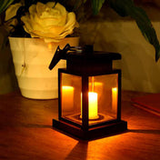 Solar Hanging Lantern With Glass Panels And LED Candle For Outdoor Decor Lighting On Patios And Gardens