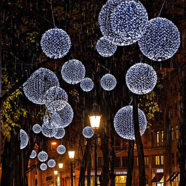 Hanging LED Sphere Lights With Metal Wire Ball Pattern For Outdoor Decor And Patio Ambience