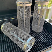 Rozsdamentes acél hengeres barbecue grillkosár zöldségekhez és húsokhoz otthoni vagy útközbeni szabadtéri grillezéshez