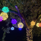 Hanging LED Sphere Lights With Metal Wire Ball Pattern For Outdoor Decor And Patio Ambience