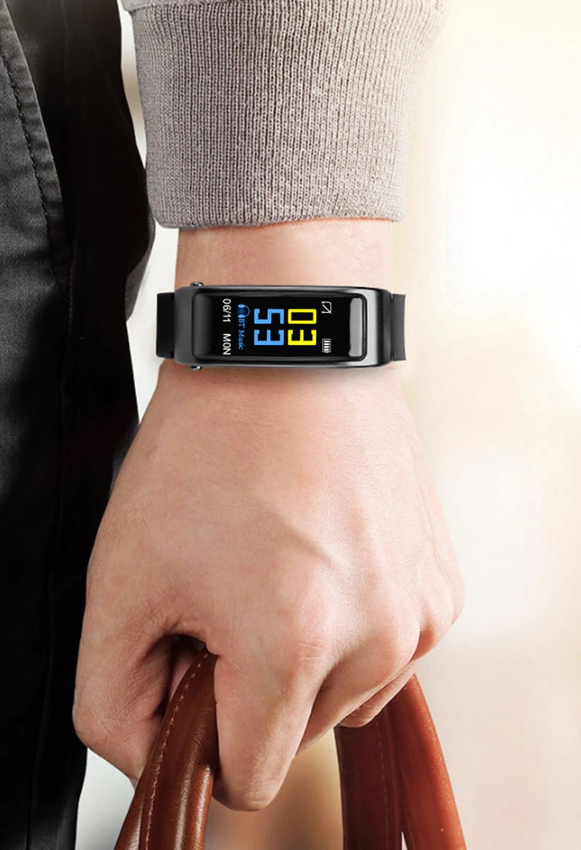 Onyx Nordic 2-i-1 smarturarmbånd med Bluetooth-øretelefoner og moderne bærbar teknologi