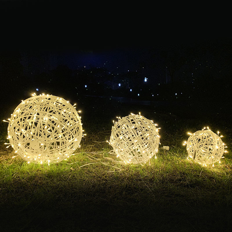Hanging LED Sphere Lights With Metal Wire Ball Pattern For Outdoor Decor And Patio Ambience