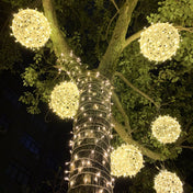 Hanging LED Sphere Lights With Metal Wire Ball Pattern For Outdoor Decor And Patio Ambience
