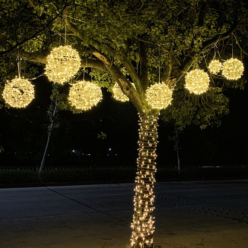 Hanging LED Sphere Lights With Metal Wire Ball Pattern For Outdoor Decor And Patio Ambience