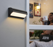 Black Outdoor Wall Light With Rectangular LED Panel For Exterior Wall Lighting Applications