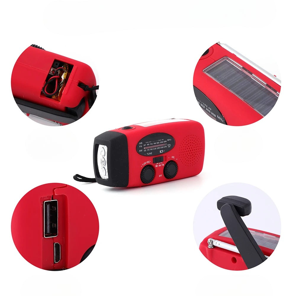 2000 mAh nødradio med LED-lys, USB og solopladning, genopladelig bærbar udendørs FM- og AM-radio