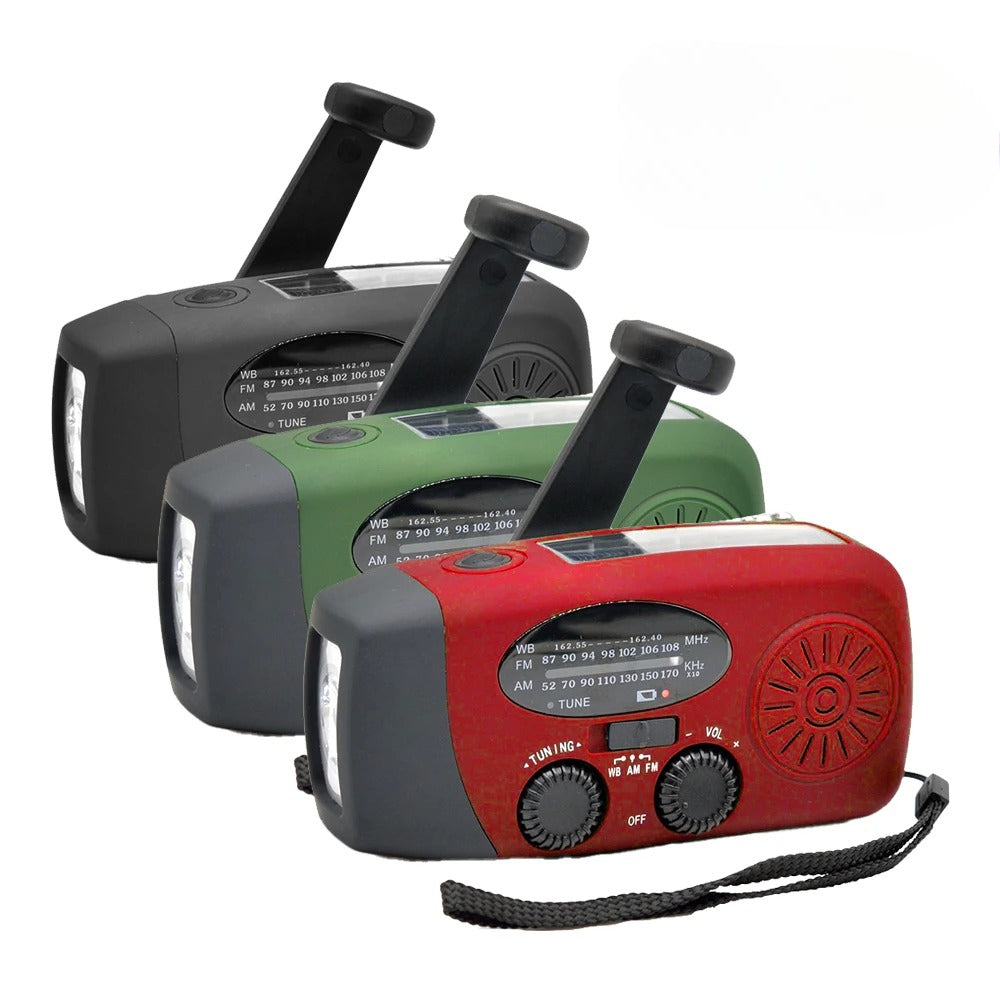 2000 mAh nødradio med LED-lys, USB og solopladning, genopladelig bærbar udendørs FM- og AM-radio