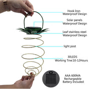 Solcellsdriven hängande ananaslykta med spiralformade LED-ljusslingor för utomhus trädgårdar och uteplatser