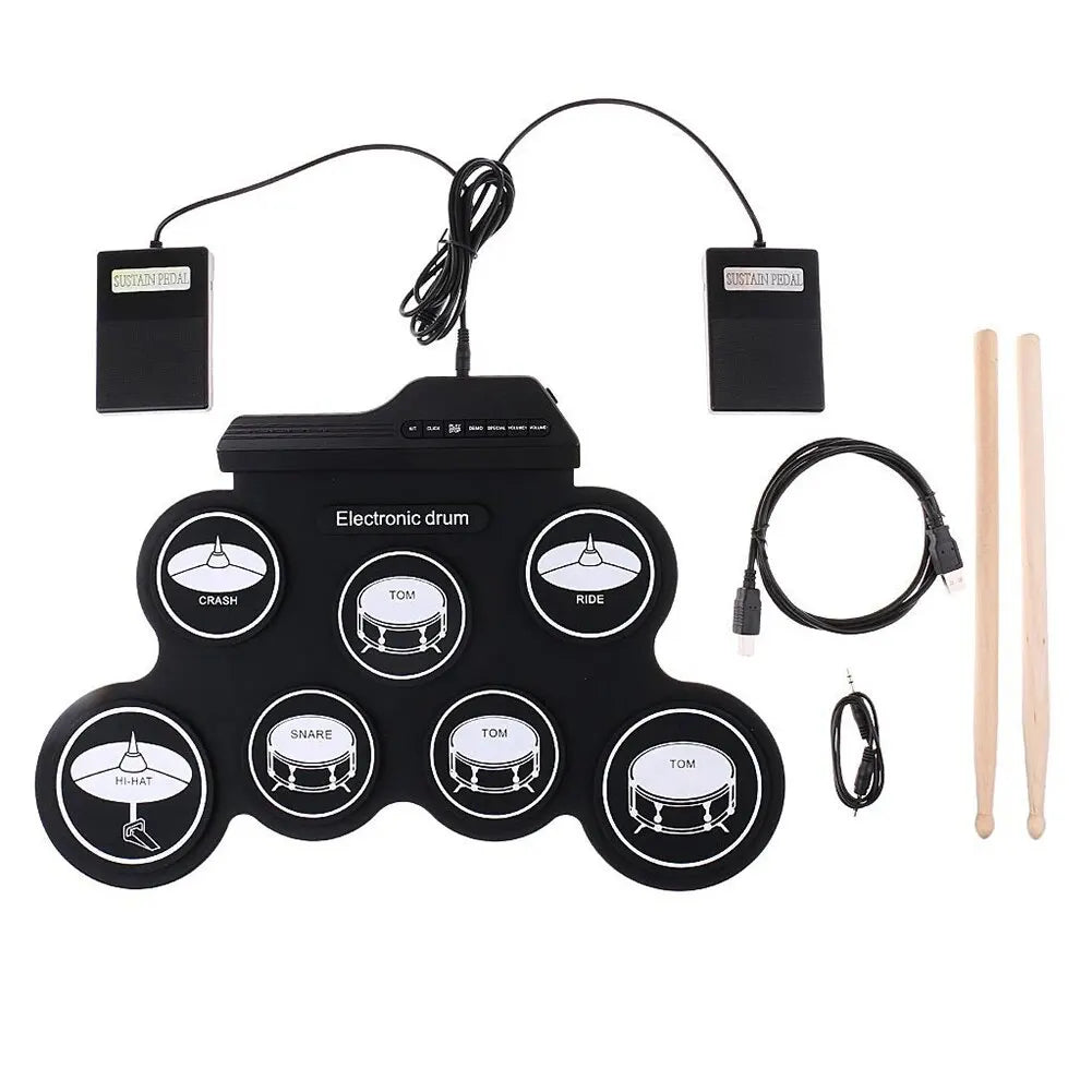 2022New Folding Silicone Hand Roll USB Electronic Drum Portable Practice Drums Pad Kit With Drumsticks Sustain Pedal 1