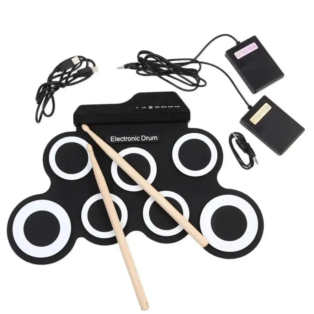 2022New Folding Silicone Hand Roll USB Electronic Drum Portable Practice Drums Pad Kit With Drumsticks Sustain Pedal 7