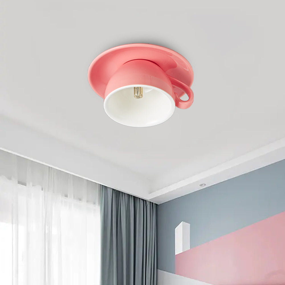 NovaCup Ceramic Coffee Cup Flush Mount Ceiling Light For Modern Living Spaces Available In Cheerful Colors