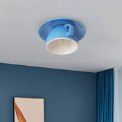 NovaCup Ceramic Coffee Cup Flush Mount Ceiling Light For Modern Living Spaces Available In Cheerful Colors