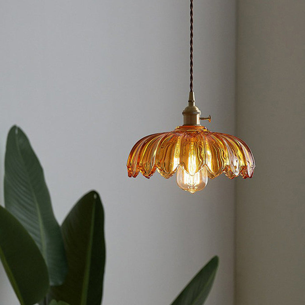 Vintage Floral Hanging Lamp | Glass Pendant Light Fixture | Kitchen Pendant Lighting | Elegant Hanging Lights | Copper Pendant Light - Zardee-6
