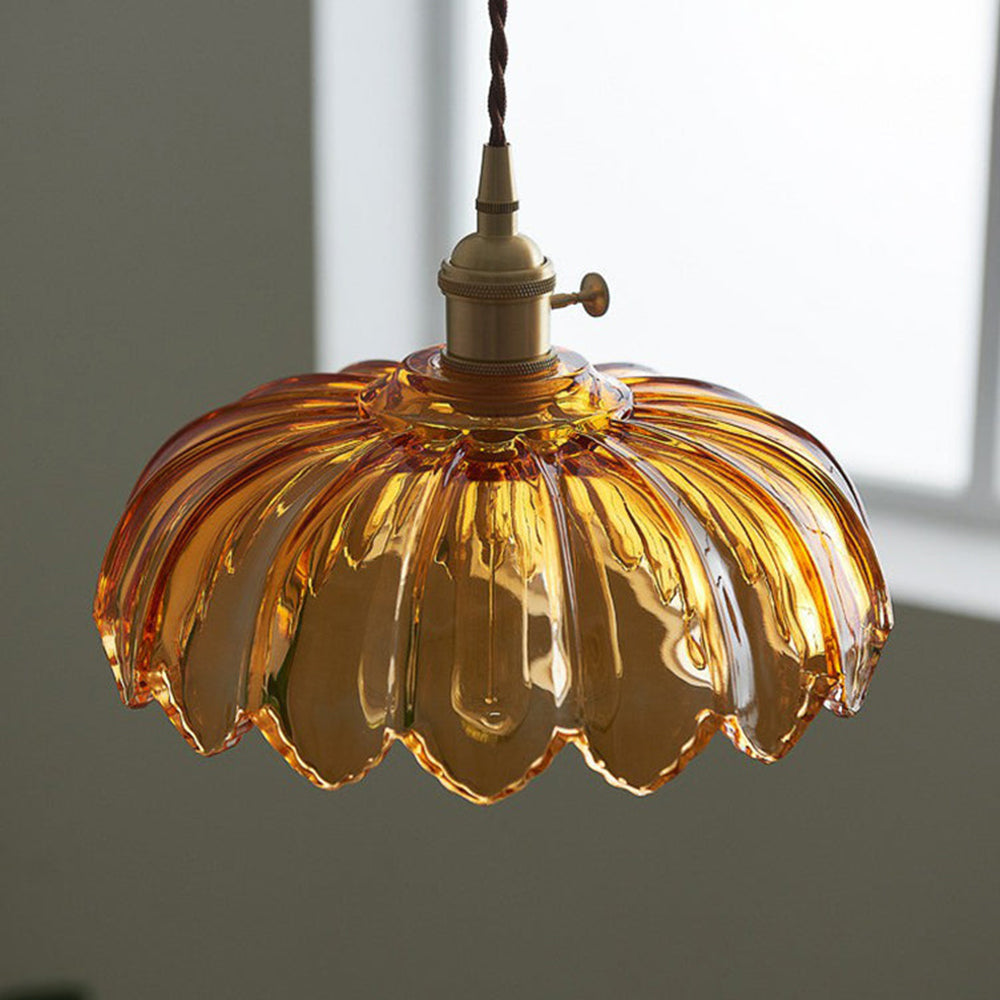 Vintage Floral Hanging Lamp | Glass Pendant Light Fixture | Kitchen Pendant Lighting | Elegant Hanging Lights | Copper Pendant Light - Zardee-4
