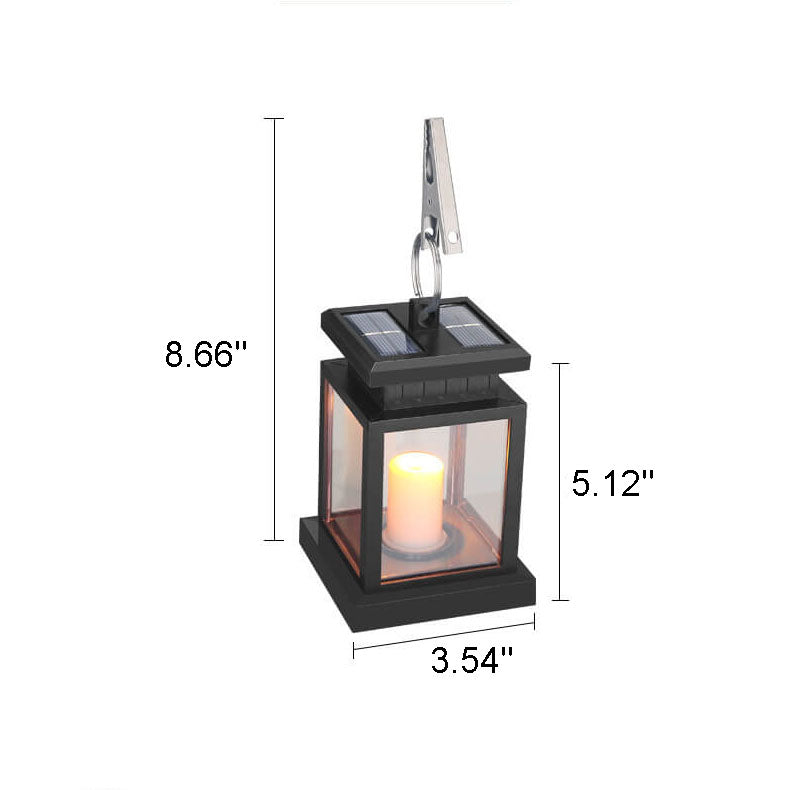 Solar Hanging Lantern With Glass Panels And LED Candle For Outdoor Decor Lighting On Patios And Gardens