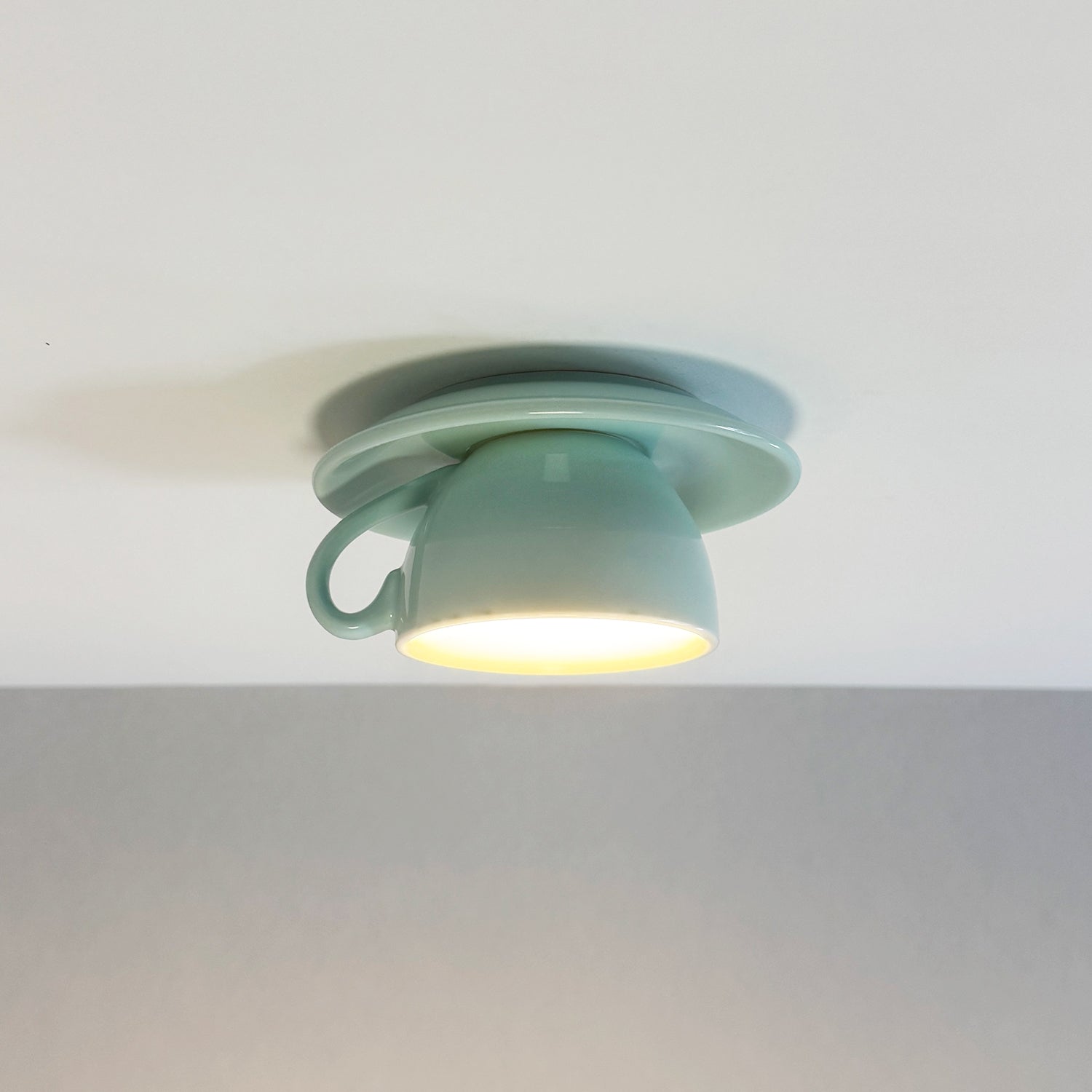 NovaCup Ceramic Coffee Cup Flush Mount Ceiling Light For Modern Living Spaces Available In Cheerful Colors