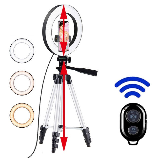 LED Selfie Ringlys til Telefoner med Bluetooth Fjernbetjening, Tripod Holder og Telefonholder, Vigtig Tilbehør