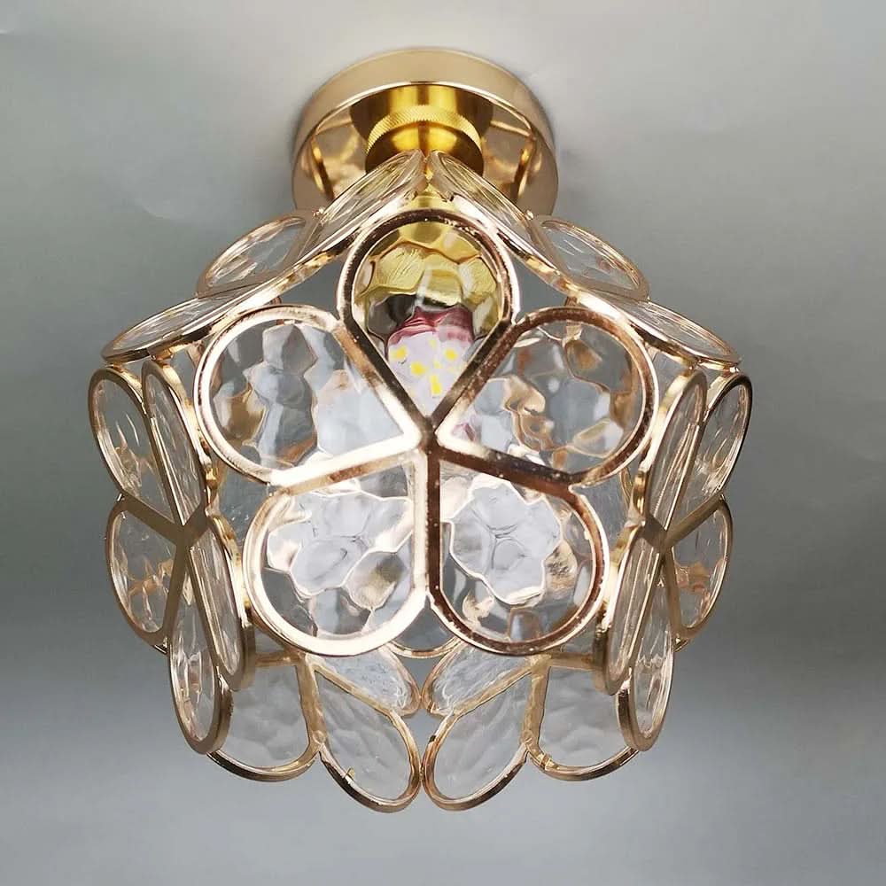 Szklana lampa sufitowa w stylu kwiatowym z delikatnymi szklanymi kwiatami, idealna do przytulnych przedpokojów i małych przestrzeni