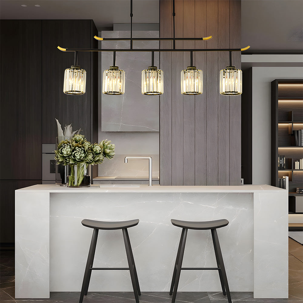 Kitchen Island Ceiling Light | Luxury Multi-Light Fixture | Elegant Indoor Light | Modern Dining Room Lighting | Iron and Crystal Design - Zardee 5