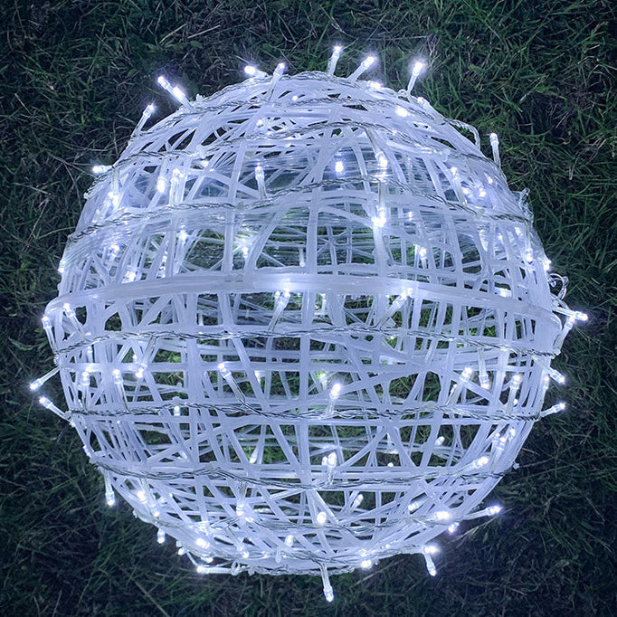 Hanging LED Sphere Lights With Metal Wire Ball Pattern For Outdoor Decor And Patio Ambience