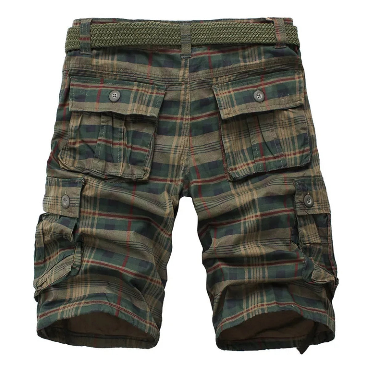 Herrshorts i rutig strandstil för avslappnad sommarbruk med militärinspirerad design – redo för vardagen