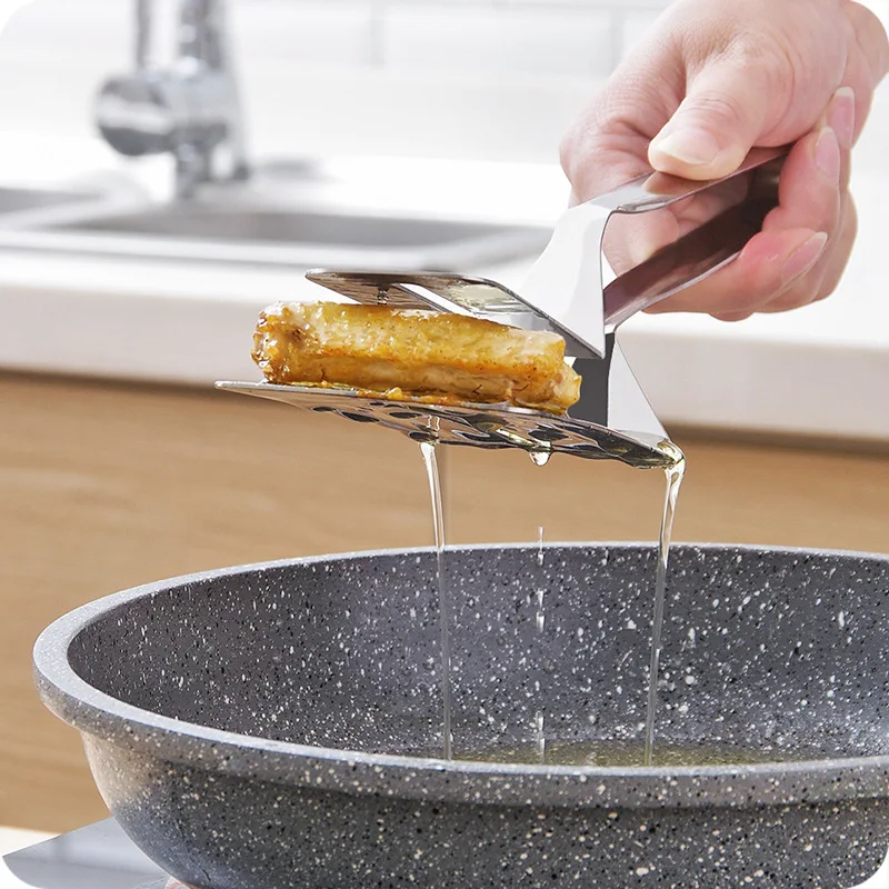 Pince spatule double face en acier inoxydable pour retourner, ramasser et cuisiner en cuisine