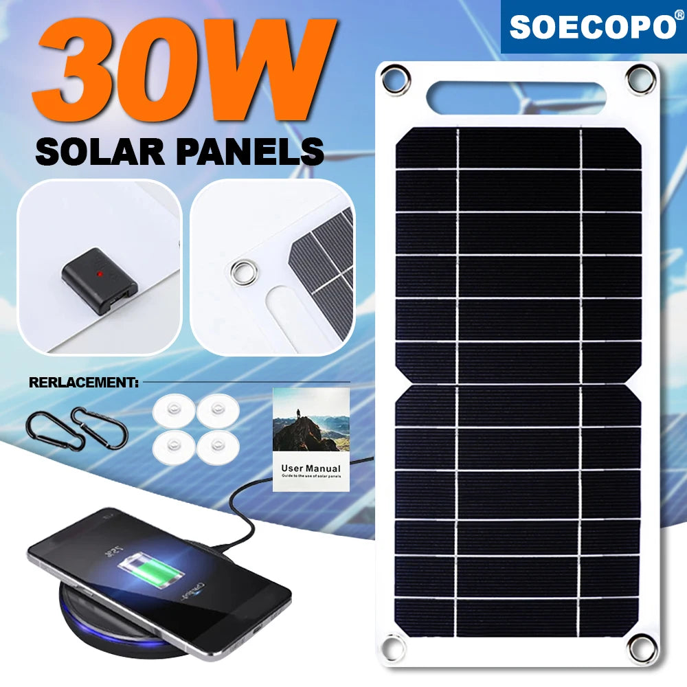 30W Sunpower Portable Solar Panel 5V Solar Plate WithUSB Safe Stabilize Charger ForPower Bank Phone Outdoor Camping Home RV Gift 0